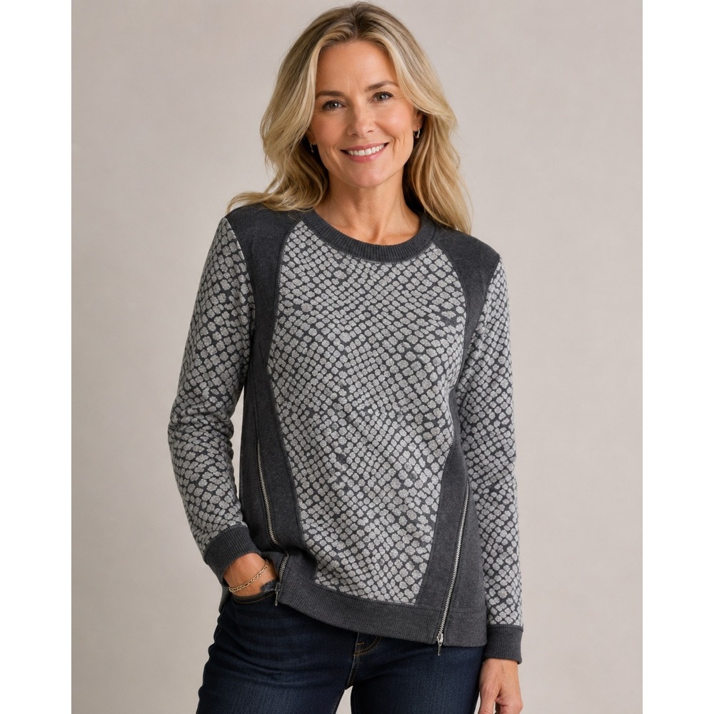 Rebecca Taylor Womens Gray Snake Animal Print Side Zip Sweater Size 6 Top